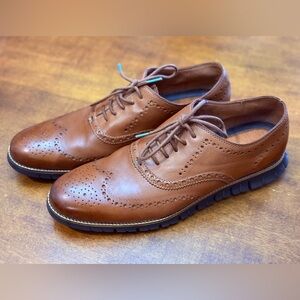 Cole Haan Men’s ZEROGRAND Wingtip Oxfords In British Tan Leather Size 13